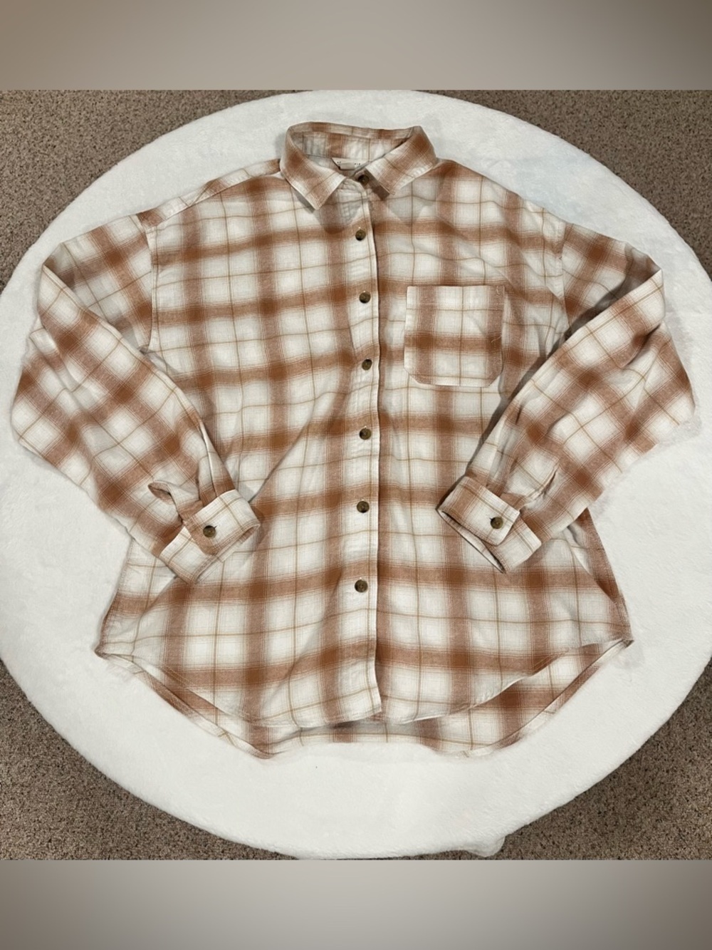 Aéropostale Tan & Cream Plaid Flannel Button Down Shirt - Small